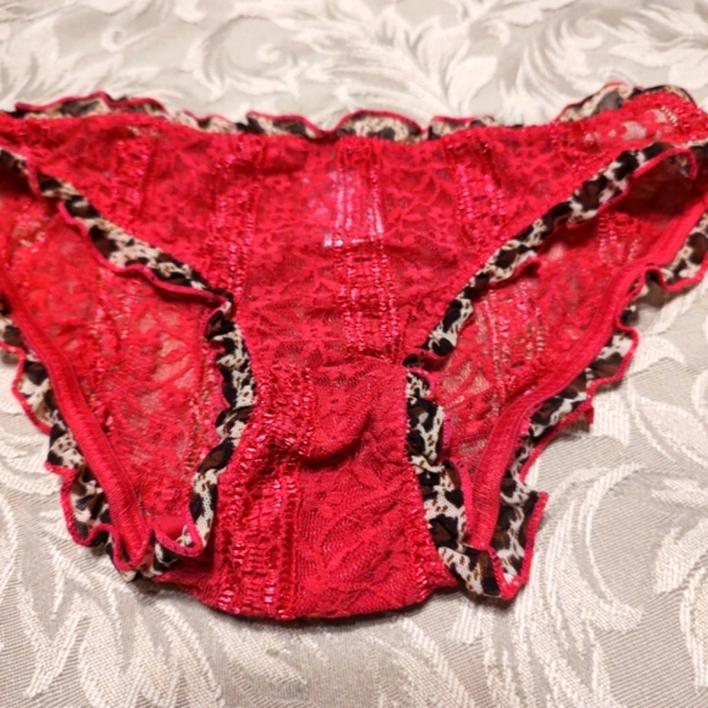 💗🐆💗 MeWow Seductive Leopard Print & Rich Magenta Pink Floral Lace Panties - S - Picture 4 of 8
